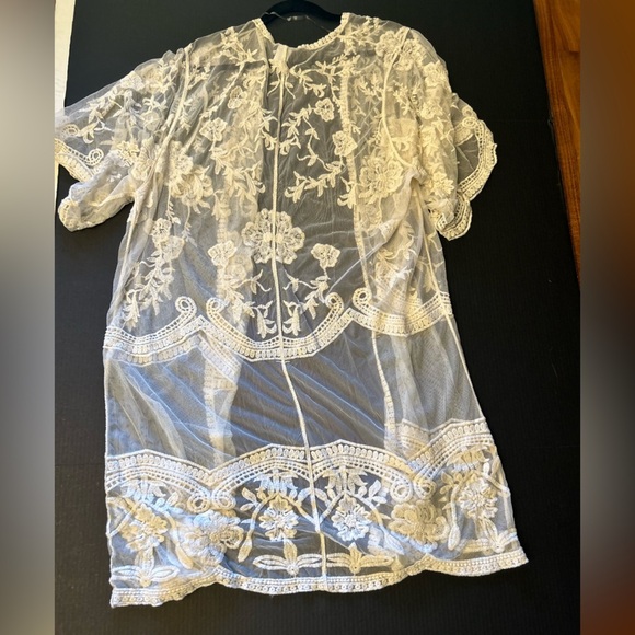 Sheer Off White Lace Kimono cardigan cover up dress Sz-L/XL. AA13 - Picture 5 of 9